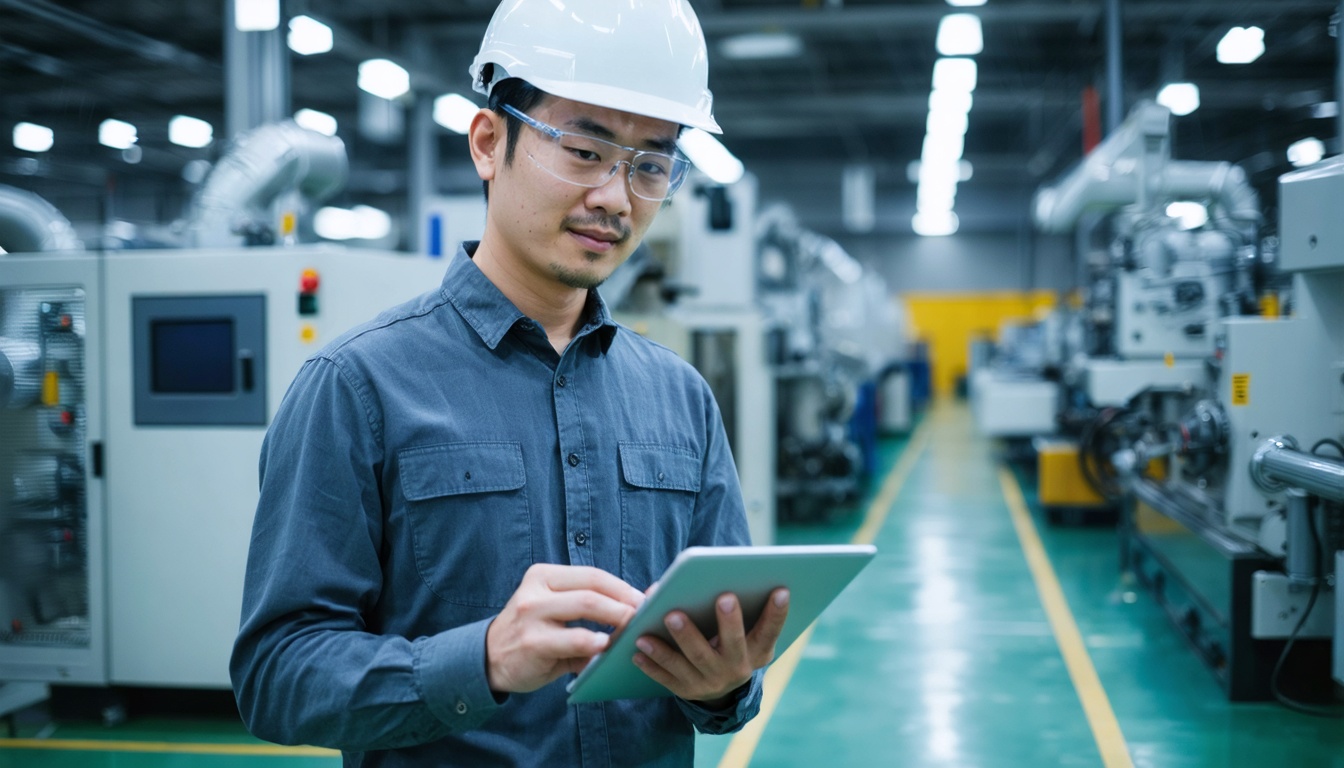 工場でタブレットを確認する製造業エンジニア